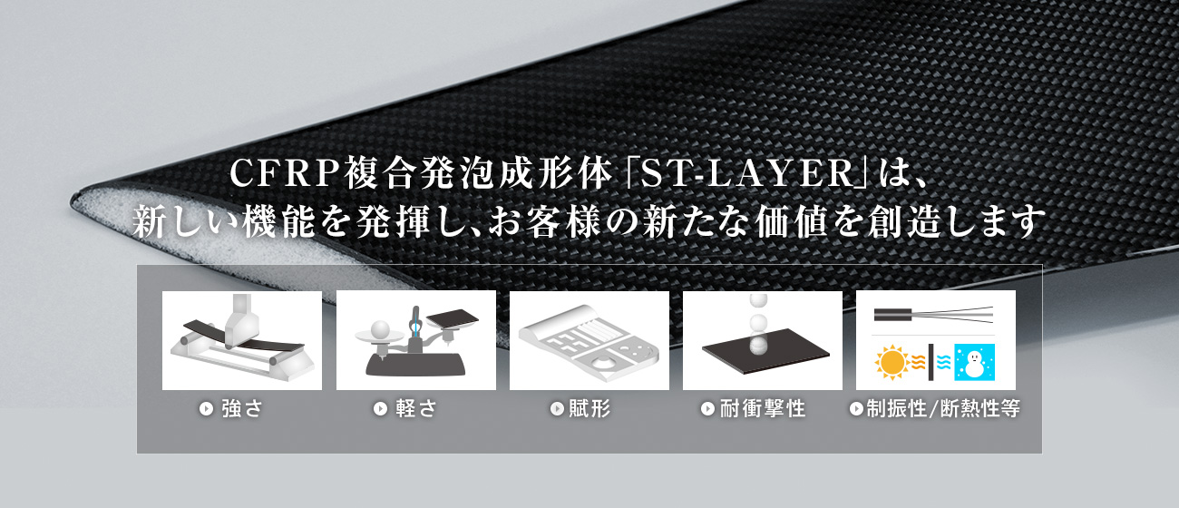 CFRP複合発泡成形体「ST-LAYER」は、新しい機能を発揮し、お客様の新たな価値を創造します